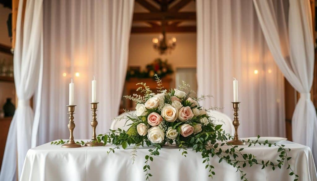 Den Brauttisch romantisch in Szene setzen