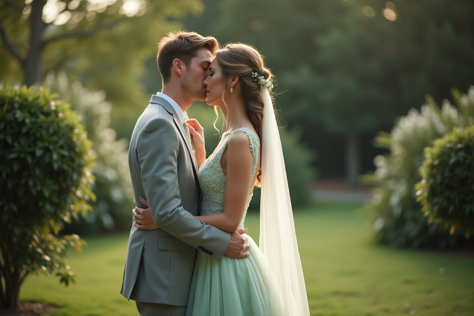 Elegantes salbeigrünes Kleid für deine Hochzeit
